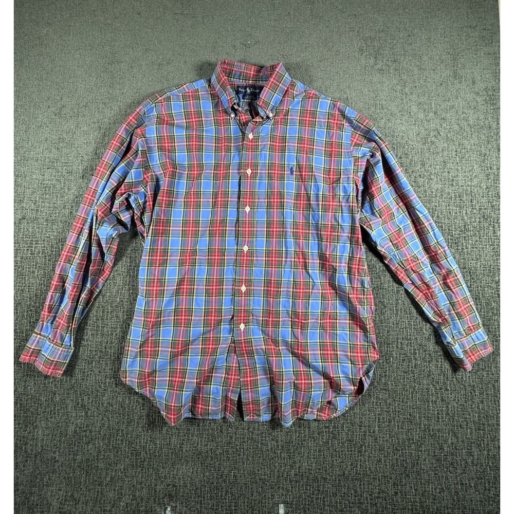 Polo Ralph Lauren Blake Mens Medium Plaid Button Down Shirt Blue Red Cotton